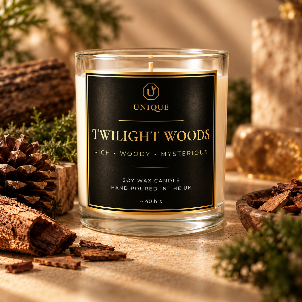 Twilight Woods luxury scented soy wax candle hand-poured in the UK