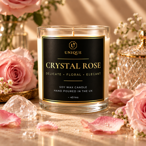 Crystal Rose luxury scented soy wax candle hand-poured in the UK