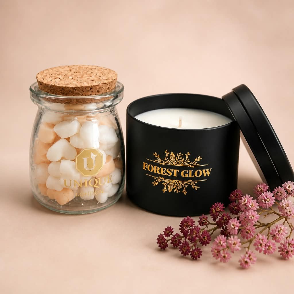 Forest Glow luxury scented candle and wax melt gift set hand-poured in the UK
