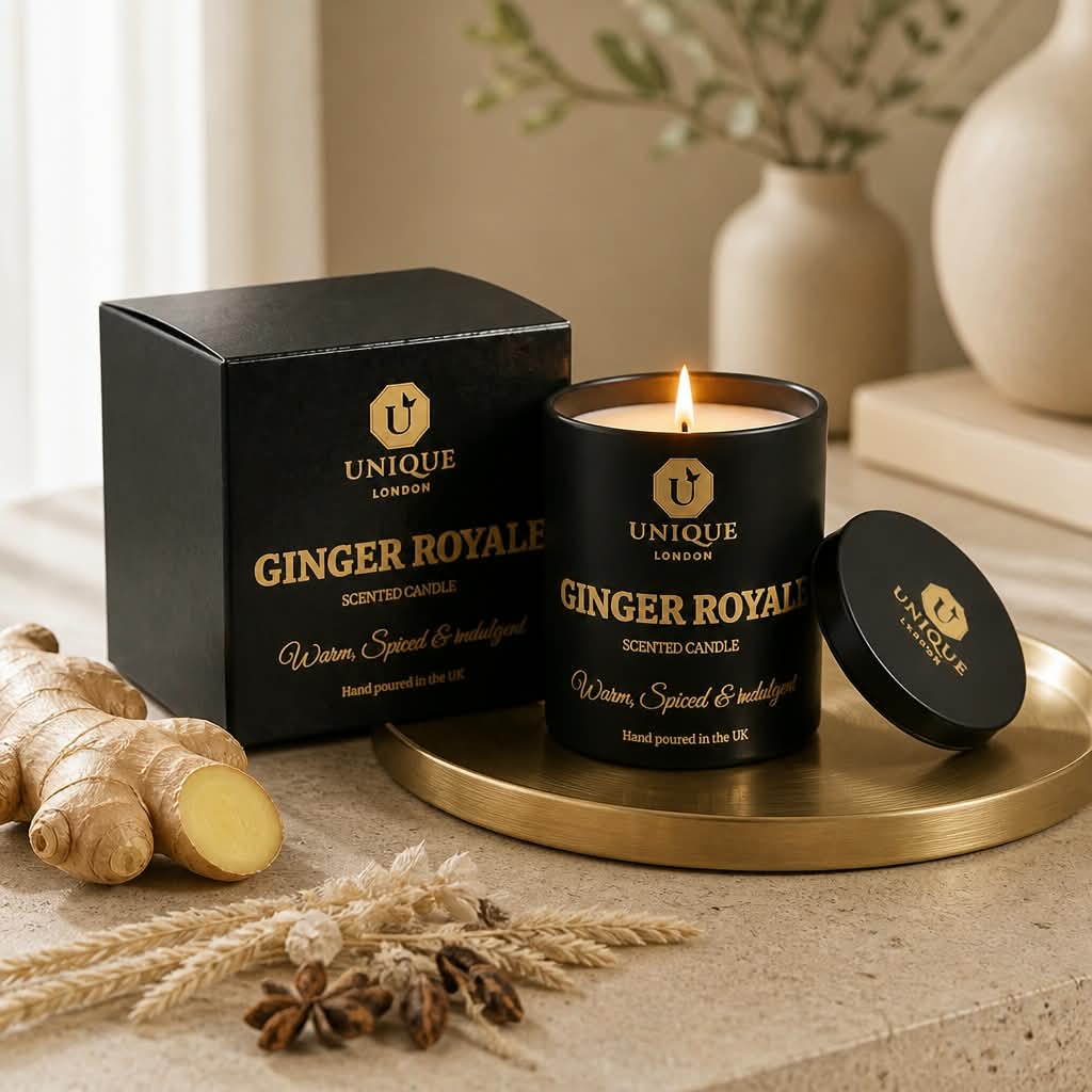 Ginger Royale luxury scented soy wax candle hand-poured in the UK